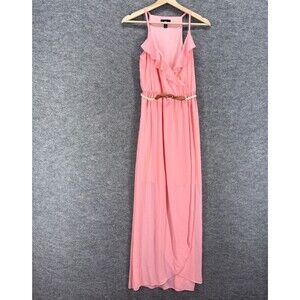 New I.N. San Francisco Dress Women XS Pink Maxi Long Belted V-Neck Sleeveless